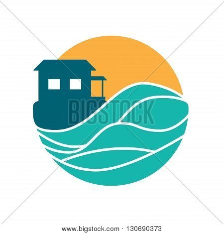 Island cottage vector round logo hawaii yellow blue