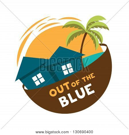 Island cottage vector logo round yellow blue green brown