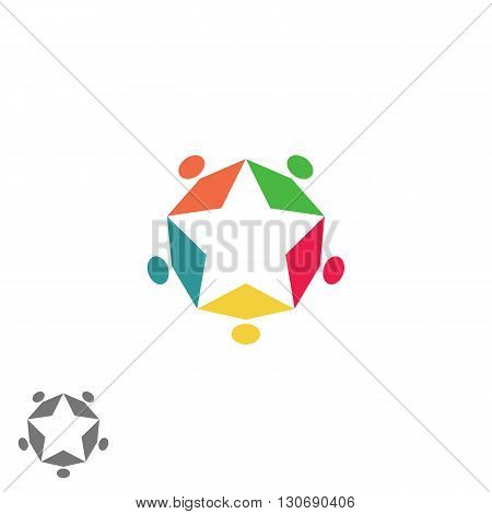 Success Business Community Partnership Logo, Teamwork Group Abstract Colorful People Form Star, Meet
