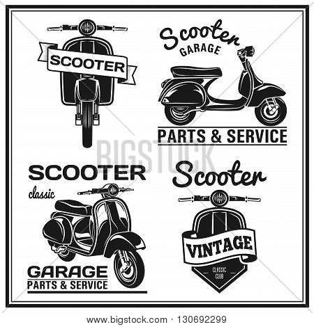 Set of classic scooter emblems, icons and badges