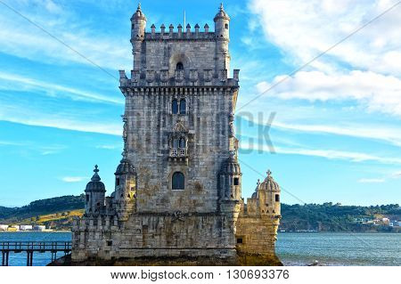 Torre de Belém, Lisbon, Portugal. Built on the northern bank of the Tagus between 1514 and 1520 as part of the Tagus estuary defence system.