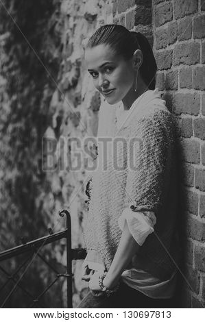 Beautiful girl traveling in the ancient town