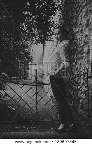 Beautiful girl traveling in the ancient town