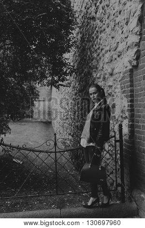 Beautiful girl traveling in the ancient town