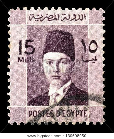 EGYPT - CIRCA 1937 : Cancelled postage stamp printed by Egypt, that shows king Farouk.