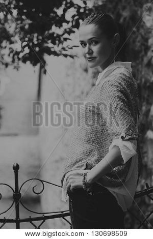 Beautiful girl traveling in the ancient town