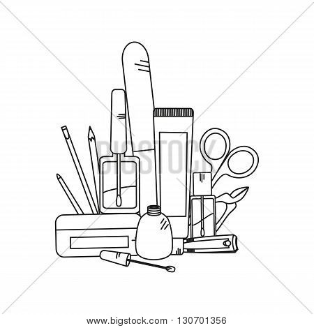 Beauty background with manicure tools - nail clippers, nail polish and nailfile. Vector illustration.