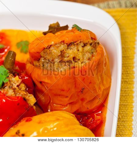 Stuffed Peppers with meat and rice. Selective focus.