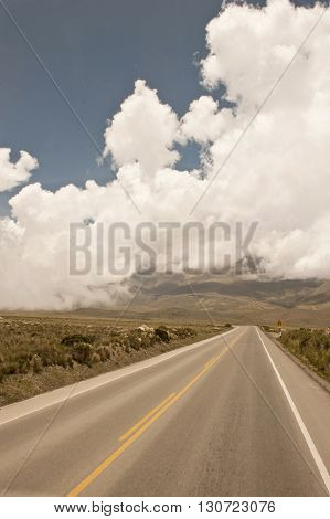 A Peruvian roadway near Arequipa Peru in the Yura district on a cloudy day.