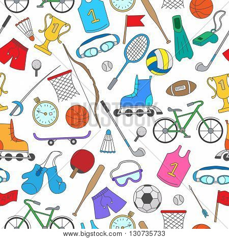 Seamless pattern on the theme of summer sports simple colorful icons on a light background