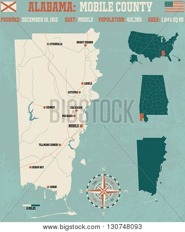 Large and detailed map and infos about Mobile County in Alabama