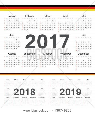Vector German Circle Calendars 2017, 2018, 2019