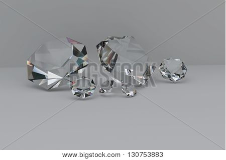 3D rendering diamonds on a white background