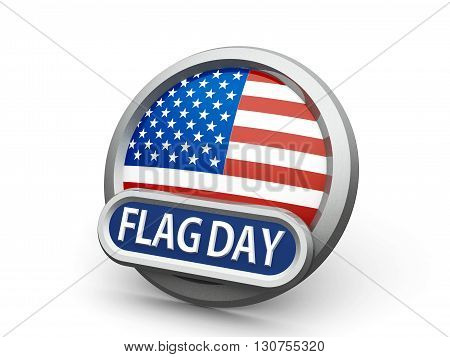 Emblem icon or button with american flag represents American Flag Day isolated on white background three-dimensional rendering 3D illustration