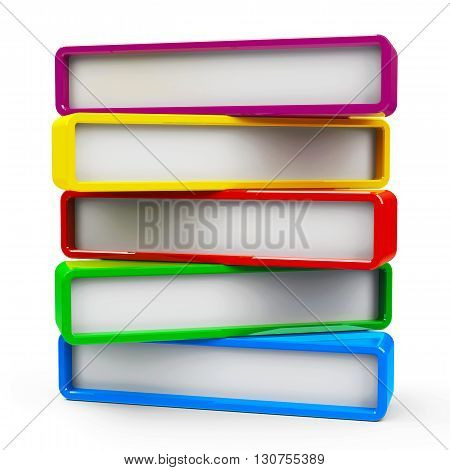Five color rectangle - represents five steps three-dimensional rendering 3D illustration