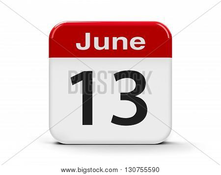 Calendar web button - The Thirteenth of June three-dimensional rendering 3D illustration