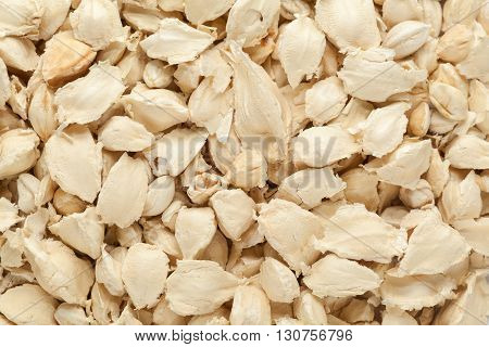 Organic White Moringa (Moringa oleifera) seeds. Macro close up background texture. Top view.