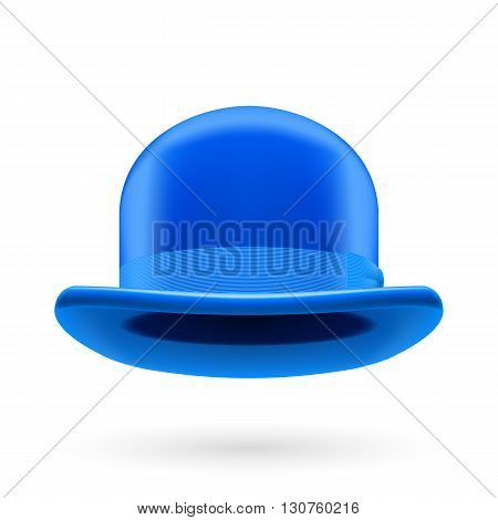 Blue round traditional hat with hatband on white background.