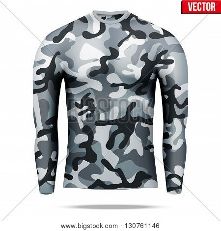 Base layer underwear compression shirt with long sleeve of thermal fabric in city camouflage style. Sample typical technical illustration.  Vector Illustration isolated on white background