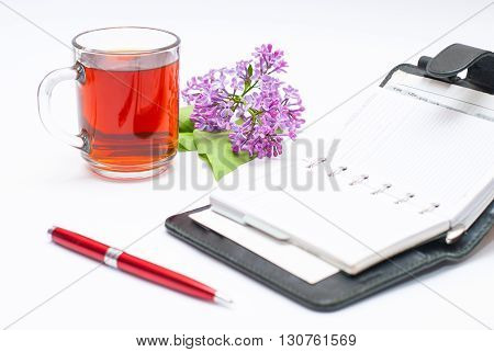 Time to relax with fragrant fresh tea. A break during work