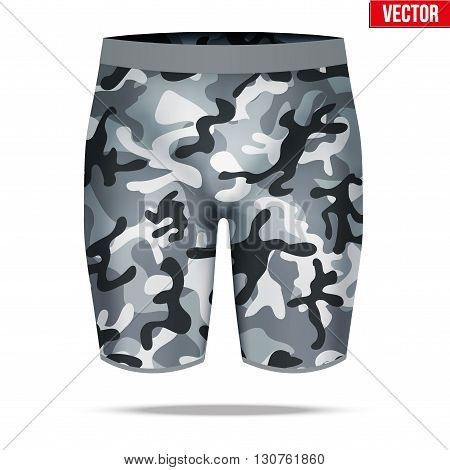 Base layer underwear compression shorts of thermal fabric in urban camouflage style. Sample typical technical illustration.  Vector Illustration isolated on white background