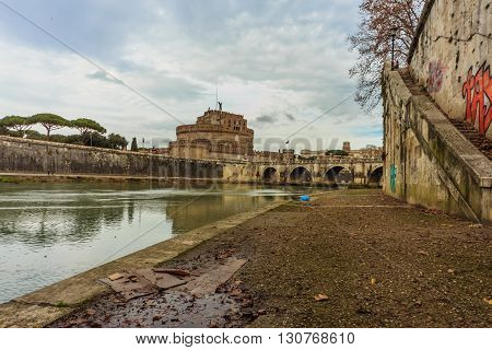 ROME - January 12: Nice view of the river Tiber January 12 2016 in Rome Italy.