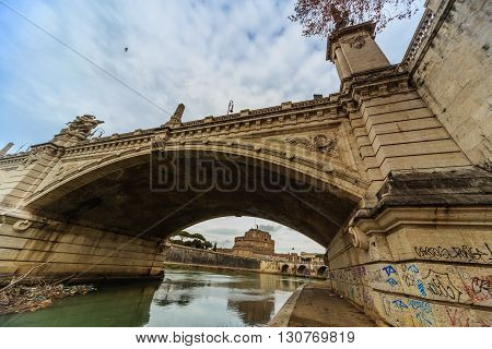 ROME - January 12: Nice view of the river Tiber January 12 2016 in Rome Italy.