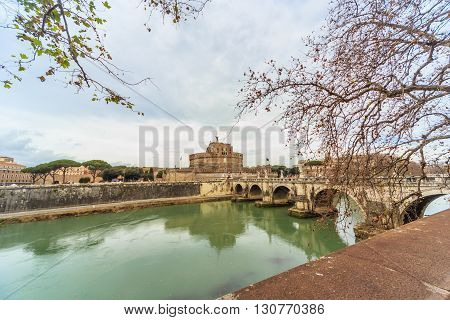 ROME - January 12: Nice view of the river Tiber January 12 2016 in Rome Italy.
