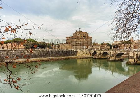 ROME - January 12: Nice view of the river Tiber January 12 2016 in Rome Italy.