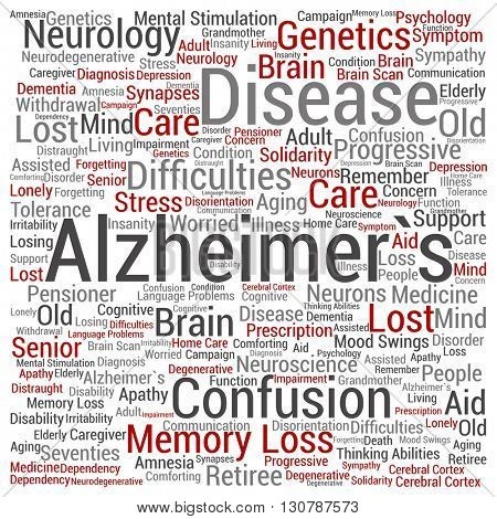 Concept conceptual Alzheimer`s disease symtoms abstract square word cloud isolated on background