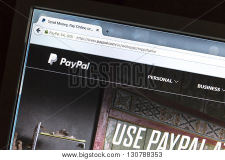 Ostersund, Sweden - May 22, 2016: Paypal  website on a computer screen. PayPal is an international e-commerce business allowing payments and money transfers.