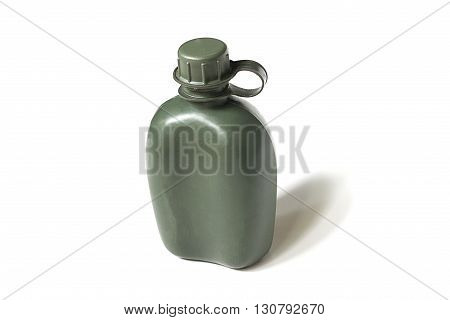 Army plastic canteen on a white background.