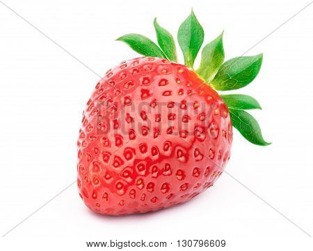 Perfectly cleaned strawberry with leaves isolated on the white background with clipping path