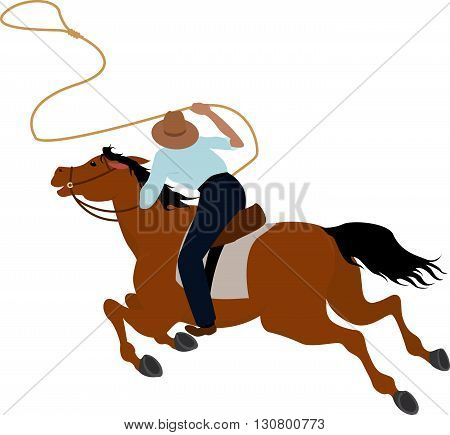 Cowboy rider on the horse throwing lasso Wild West vector illustration