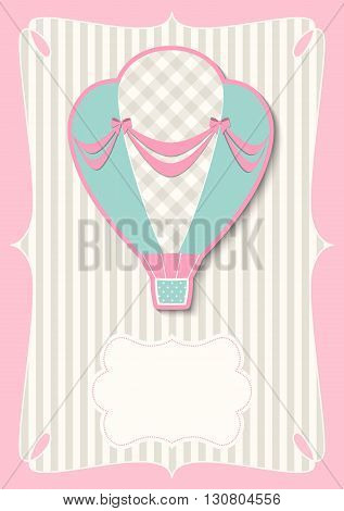 Vintage template with retro hot air balloon on striped baskground, illustration, vector illustration, eps 10 with tranparency
