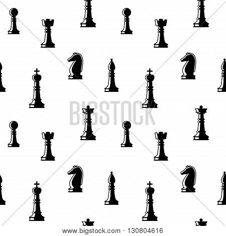 Seamless chess background. Chess elements seamless pattern. Background with complete set of chess pieces: king queen bishop rook knight rook. Vector illustration.