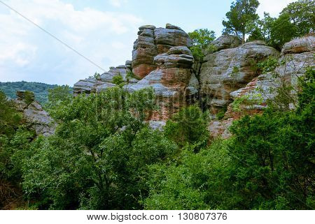 Bizarre cliffs of sandstone in the Garden of the Gods Wilderness in Shawnee National Forest Illinois USA