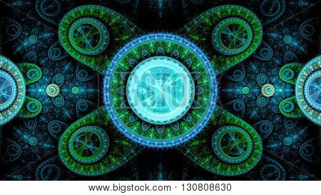 Time Machine. Mechanism and gear galactic hours. Infinity. Eternity. Mysterious psychedelic relaxation wallpaper. Sacred geometry. Fractal abstract pattern. 