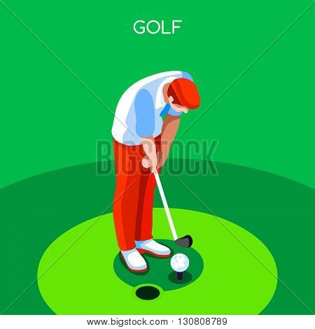 Golf Summer Games Icon Set.3D Isometric Golfer Athlete.Sporting Championship International Golf Competition.Sport Infographic Golf Vector Illustration