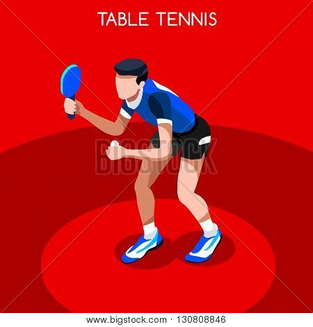 Table Tennis Summer Games Icon Set.3D Isometric Ping Pong Athlete.Sporting Championship International Competition.Sport Infographic Table Tennis Vector Illustration