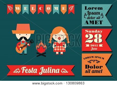 Latin American holiday the June party of Brazil. Flat illustration with symbolism of the holiday
