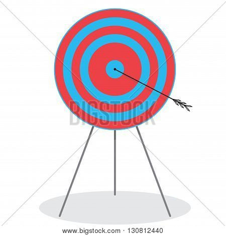 Right in the bullseye. Arrow in target. Target and dart arrow and bullseye icon. Bullseye target and dart board on target. Vector flat design illustration
