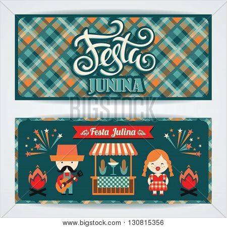 Latin American holiday the June party of Brazil. Set of vector templates with symbolism of the holiday.