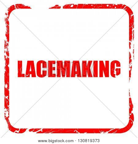 lacemaking, red rubber stamp with grunge edges