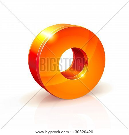 3d orange-red realistic volumetric image number zero. Isolated on white background. shiny Orange Red 3d number 0