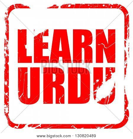 learn urdu, red rubber stamp with grunge edges