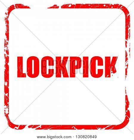 lockpick, red rubber stamp with grunge edges