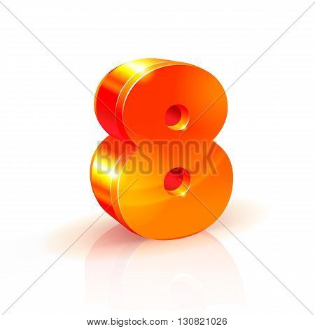 3d orange-red realistic volumetric image number eight. Isolated on white background 