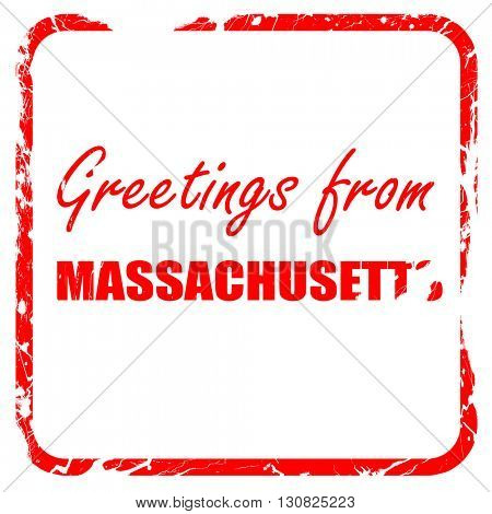 Greetings from masschusetts, red rubber stamp with grunge edges