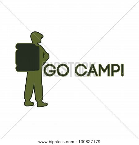 Logo for the campground. An emblem of the person with a backpack and the inscription go camp